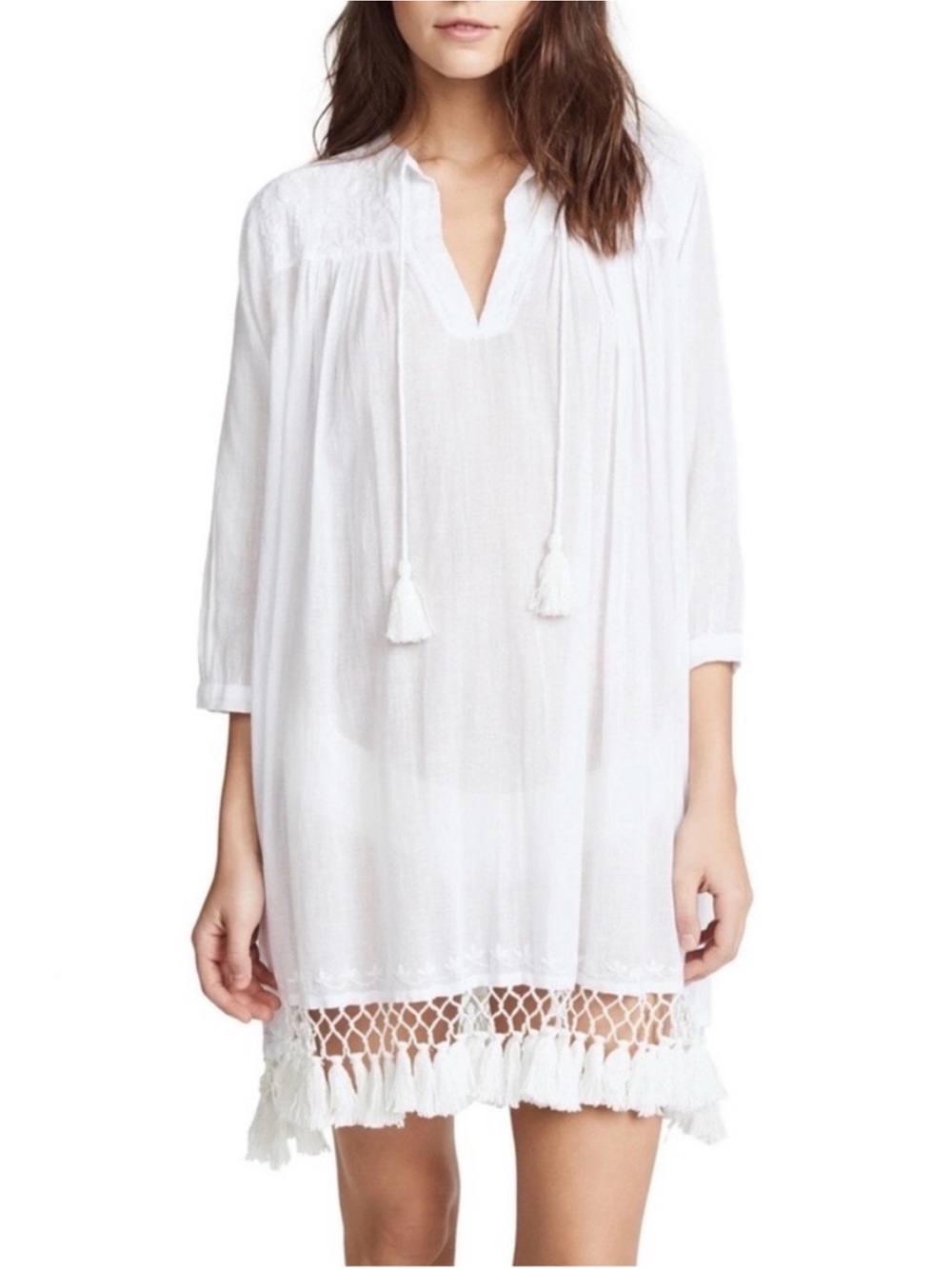 Roller Rabbit White Tassel Crochet-Hem Beach Coverup